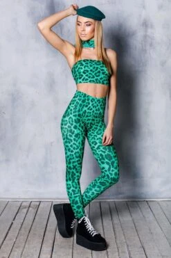 Green Leopard Choker Top -Unique Clothing devil walking leopard green choker top