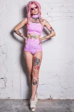 Pink Cream Choker Boob Tube -Unique Clothing devil walking pink cream choker boob tube