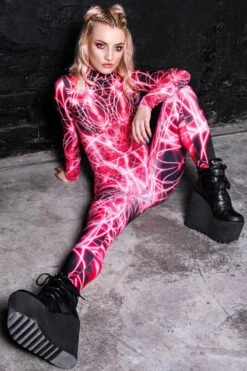 Pink Neon Catsuit -Unique Clothing devil walking pink neon catsuit