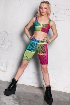 Rainbow Streaks Biker Shorts -Unique Clothing devil walking rainbow streaks biker shorts