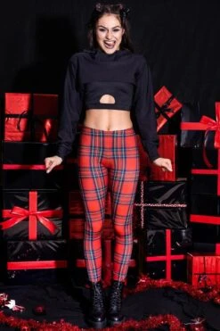 Red Irish Tartan Leggings -Unique Clothing devil walking red irish tartan