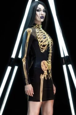 Golden Skeleton Bodycon Dress -Unique Clothing dress gold skeleton Halloween