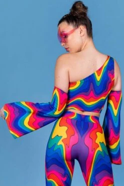 Drip & Dazzle One Shoulder Top -Unique Clothing drip dazzle one shoulder top back view