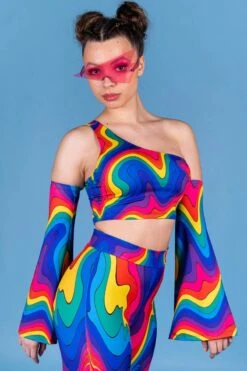 Unique Clothing -Unique Clothing drip dazzle one shoulder top side view