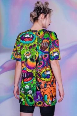 Drippy Aliens Oversized Tee Dress -Unique Clothing drippy aliens tee back view