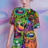 Drippy Aliens Oversized Tee Dress -Unique Clothing drippy aliens tee front view