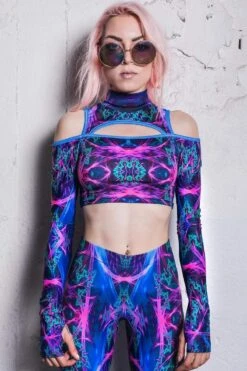 Electric Blue Cold Shoulder Crop Top