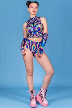 Electric Feel Half Zip Crop Top -Unique Clothing electric feel half zip crop top front view