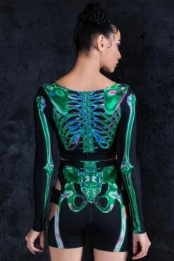 Emerald Skeleton Biker Shorts Set -Unique Clothing emerald skeleton biker shorts set back view