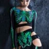 Emerald Skeleton Biker Shorts Set 1 Emerald Skeleton Biker Shorts Set -Unique Clothing emerald skeleton biker shorts set side view