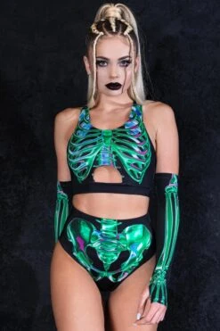 Emerald Skeleton Booty Shorts Set -Unique Clothing emerald skeleton booty shorts set close view