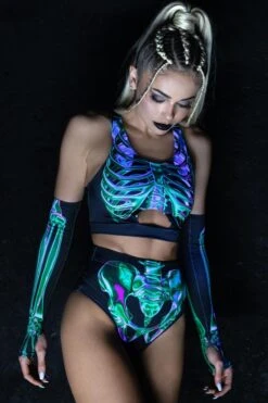 Emerald Skeleton Bra Top -Unique Clothing emerald skeleton bra top close view