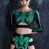 Emerald Skeleton Buckle Biker Shorts -Unique Clothing emerald skeleton buckle biker shorts