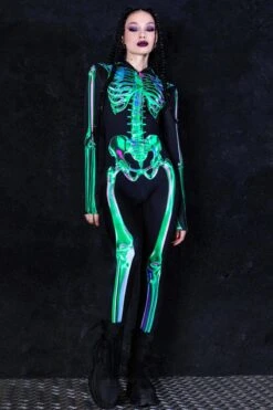 Emerald Skeleton Hooded Costume -Unique Clothing emerald skeleton hooded costume front view