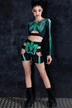 Emerald Skeleton Long Sleeve Top -Unique Clothing emerald skeleton long sleeve top full view
