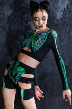 Emerald Skeleton Long Sleeve Top -Unique Clothing emerald skeleton long sleeve top side view