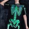 Emerald Skeleton Oversized Tee Shirt Dress -Unique Clothing emerald skeleton oviersized tee dress close view