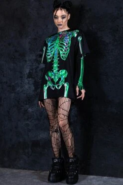 Emerald Skeleton Oversized Tee Shirt Dress 8 Emerald Skeleton Oversized Tee Shirt Dress -Unique Clothing emerald skeleton oviersized tee dress full view
