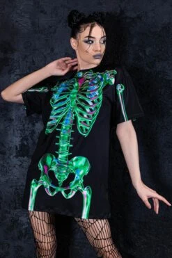 Emerald Skeleton Oversized Tee Shirt Dress 9 Emerald Skeleton Oversized Tee Shirt Dress -Unique Clothing emerald skeleton oviersized tee dress side view