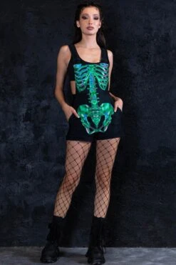 Emerald Skeleton Shortalls -Unique Clothing emerald skeleton shortalls full view