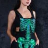 Emerald Skeleton Shortalls -Unique Clothing emerald skeleton shortalls side view