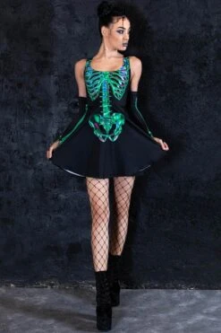 Emerald Skeleton Skater Dress -Unique Clothing emerald skeleton skater dress full view