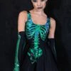 Emerald Skeleton Skater Dress -Unique Clothing emerald skeleton skater dress side view