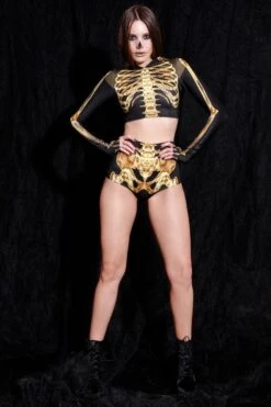 Gold Skeleton High Waisted Shorts -Unique Clothing gold skeleton high waisted shorts