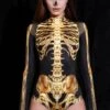 Golden Skeleton Long Sleeve Bodysuit -Unique Clothing gold skeleton long sleeved bodysuit