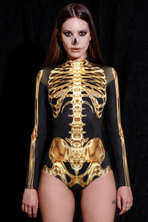 Golden Skeleton Long Sleeve Bodysuit
