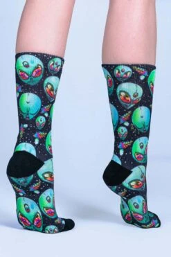 Green Alien Crew Socks 7 Green Alien Crew Socks -Unique Clothing green alien crew socks back view