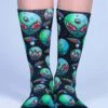 Green Alien Crew Socks -Unique Clothing green alien crew socks front view