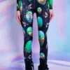 Green Alien Heads Leggings -Unique Clothing green alien heads leggings close view