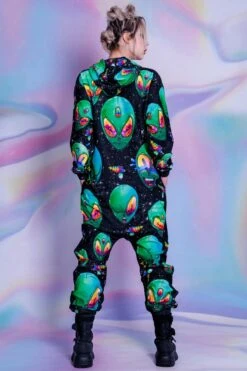 Green Alien Heads Onesie -Unique Clothing green alien heads onesie back view