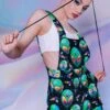Green Alien Heads Shortalls -Unique Clothing green alien heads shortalls front view