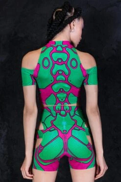 Green Assassin Doll Cold Shoulder Top -Unique Clothing green assassin doll cold shoulder top back view