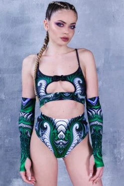 Green Serpent Booty Shorts Set -Unique Clothing green serpent booty shorts set front view