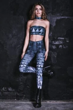 Grey Metal Choker Top -Unique Clothing grey pyramid choker top