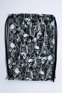 Grey Skeletons Drawstring Bag 7 Grey Skeletons Drawstring Bag -Unique Clothing grey skeletons drawstring bag close view