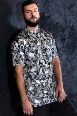 Grey Skeletons Men Oversized Tee Shirt 8 Grey Skeletons Men Oversized Tee Shirt -Unique Clothing grey skeletons men oversized tee side view