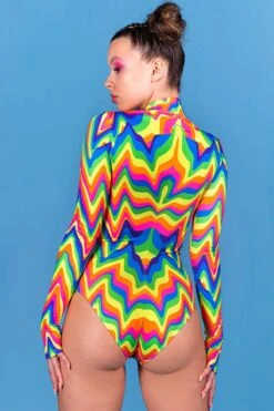 Groovy Rainbow Long Sleeved Bodysuit -Unique Clothing groovy rainbow long sleeved bodysuit back view