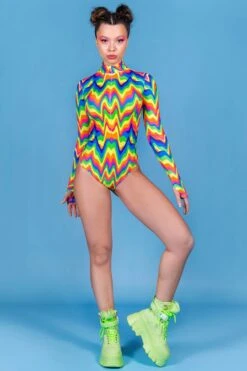 Groovy Rainbow Long Sleeved Bodysuit -Unique Clothing groovy rainbow long sleeved bodysuit front view