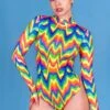 Groovy Rainbow Long Sleeved Bodysuit -Unique Clothing groovy rainbow long sleeved bodysuit side view