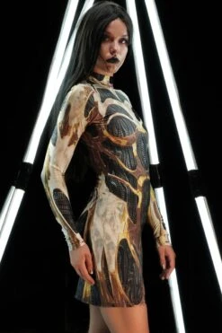 Golden Cyborg Bodycon Dress -Unique Clothing halloween cyborg dress