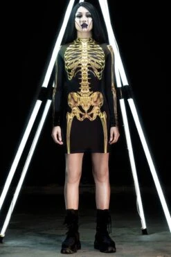 Golden Skeleton Bodycon Dress -Unique Clothing halloween dress