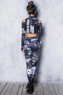 Black Newspaper Leggings -Unique Clothing leggings black newspaper