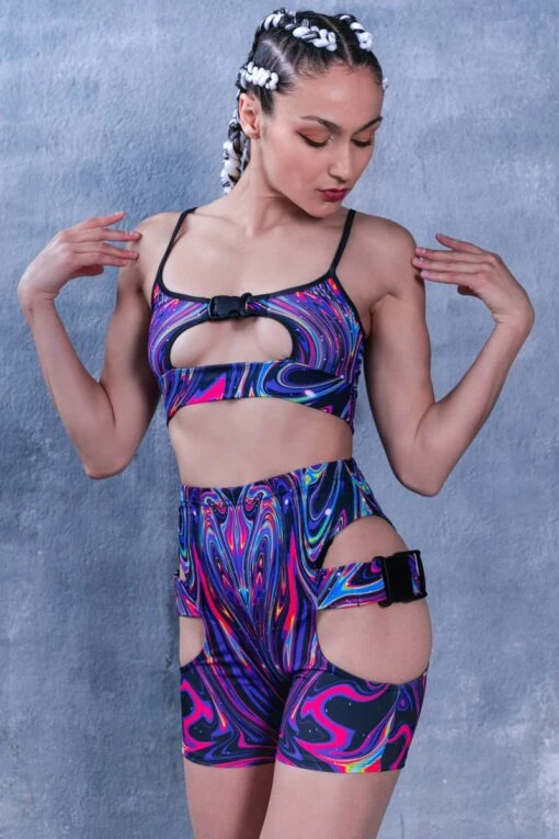 Liquid Galaxy Buckle Biker Shorts Set