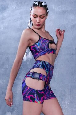 Liquid Galaxy Buckle Biker Shorts Set -Unique Clothing liquid galaxy biker shorts set side view