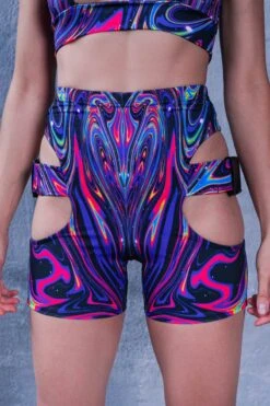 Liquid Galaxy Buckle Biker Shorts -Unique Clothing liquid galaxy buckle biker shorts close view