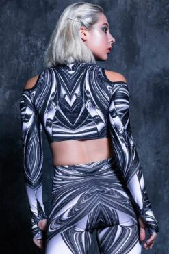 Liquid Steel Cold Shoulder Crop Top 8 Liquid Steel Cold Shoulder Crop Top -Unique Clothing liquid steel cold shoulder crop top back view